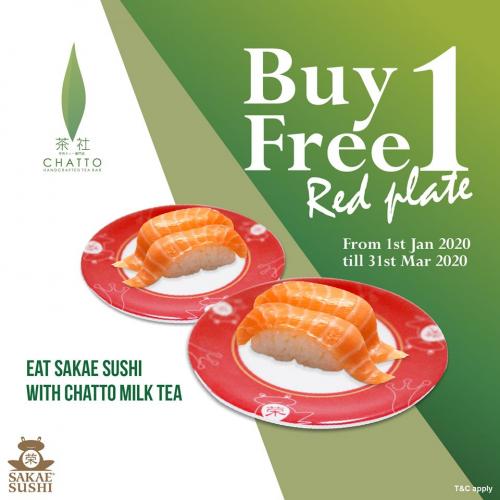 Sakae Sushi Buy 1 FREE 1 Promotion for Chatto Customer (1 January 2020 - 31 March 2020)