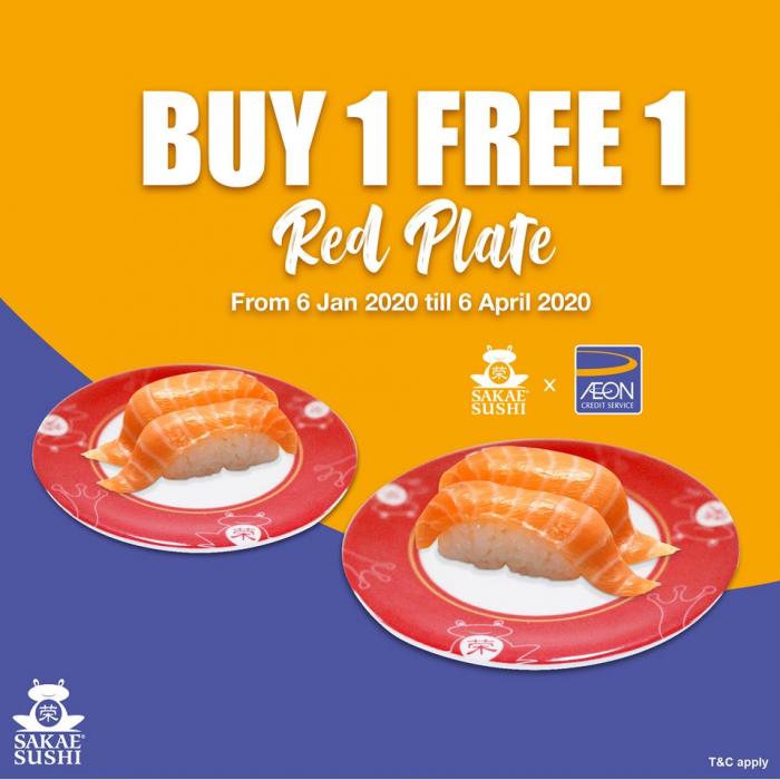 Sakae Sushi Buy 1 FREE 1 Red Plate with Aeon Credit Card (6 January 2020 - 6 April 2020)