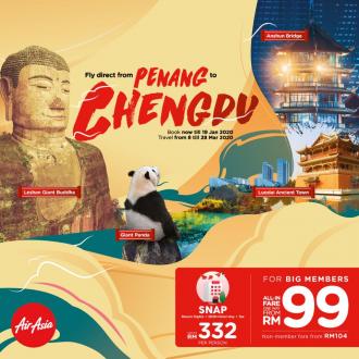 AirAsia New Route Penang to Chengdu Promotion As Low As RM99 (valid until 19 January 2020)