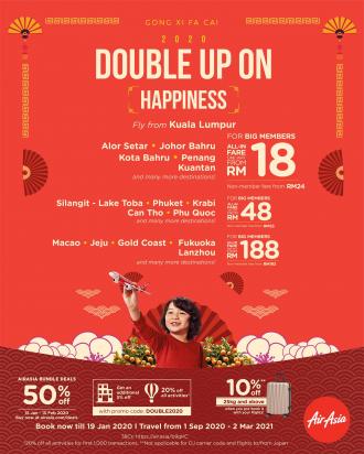AirAsia CNY Promotion Fare As Low As RM18 (valid until 19 January 2020)