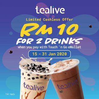 Tealive RM10 for 2 Drinks Promotion With Touch 'n Go eWallet (15 Jan 2020 - 31 Jan 2020)
