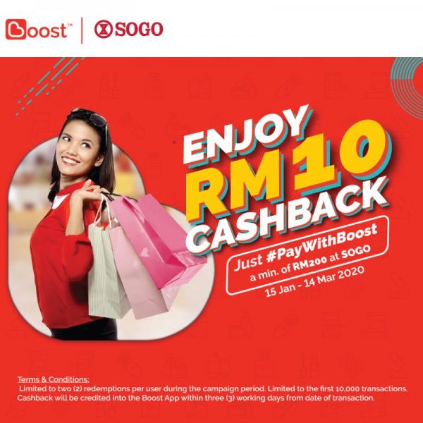 SOGO RM10 Cashback Promotion Pay with Boost (15 January 2020 - 14 March 2020)