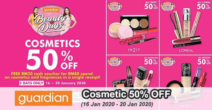 Guardian Cosmetic Promotion 50% OFF (16 Jan 2020 - 20 Jan 2020)