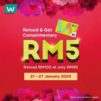 Watsons Touch n Go Reload FREE RM5 Promotion (21 Jan 2020 - 27 Jan 2020)