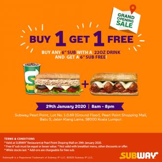 Subway Pearl Point Opening Promotion Buy 1 Get 1 FREE (29 Jan 2020)