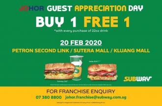 Subway Johor Guest Appreciation Day Buy 1 FREE 1 Promotion (20 Feb 2020)