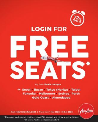 AirAsia X FREE Seats Promotion (24 February 2020 - 26 February 2020)