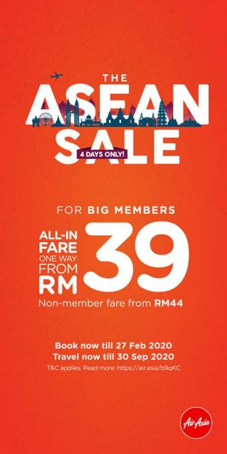 AirAsia ASEAN Sale As Low As RM39 (valid until 27 February 2020)