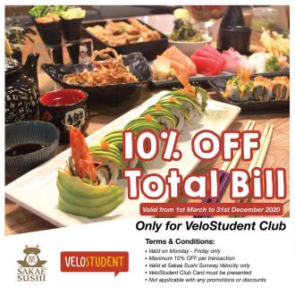 Sakae Sushi Sunway Velocity VeloStudent Club Members Promotion 10% OFF (1 Mar 2020 - 31 Dec 2020)