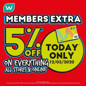 Watsons Members Extra 5% OFF Promotion  (12 Mar 2020)