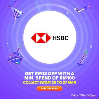 Lazada Birthday Sale FREE RM12 OFF Voucher Promotion with HSBC Credit Card (25 March 2020 - 27 March 2020)