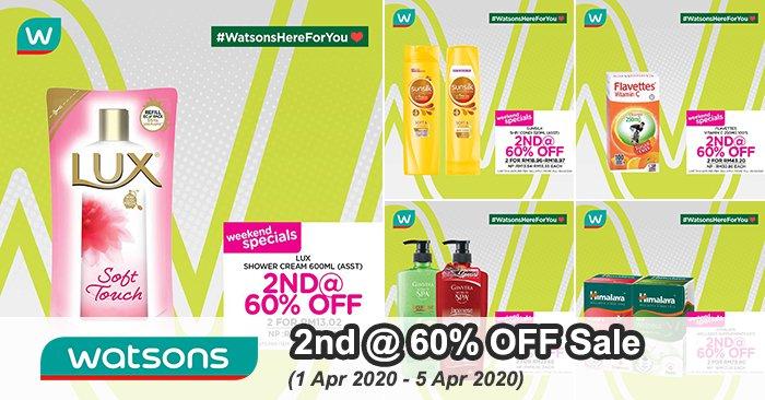 Watsons 2nd @ 60% OFF Sale (1 Apr 2020 - 5 Apr 2020)