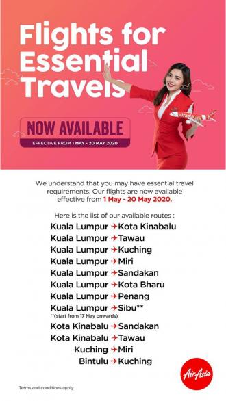 AirAsia Flights for Essential Travels Now Available (1 May 2020 - 20 May 2020)