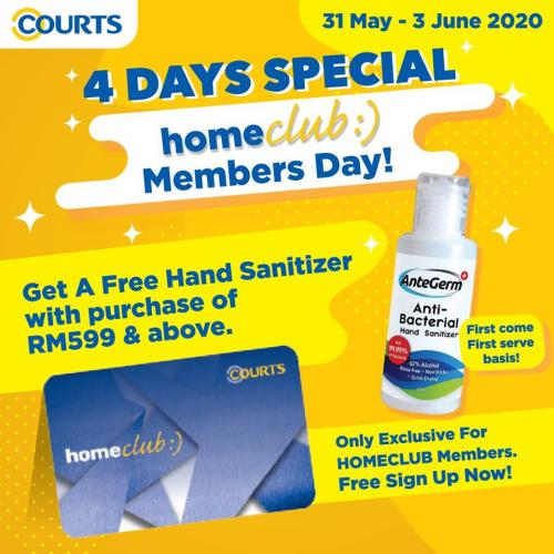 COURTS Homeclub Members Day Sale FREE Hand Sanitizer (31 May 2020 - 3 June 2020)