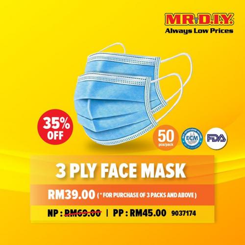 MR DIY Online Face Mask Promotion 50pcs @ RM39