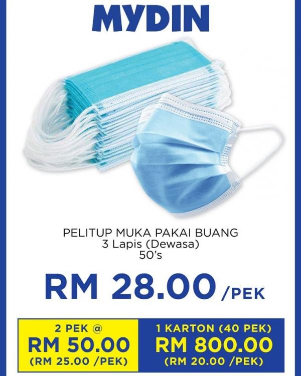 MYDIN 3 Ply Face Mask Promotion 2 Packs for RM50