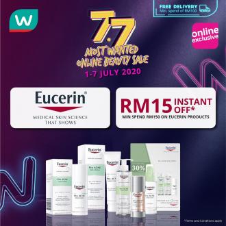 Watsons Eucerin 7.7 Most Wanted Online Beauty Sale RM15 Instant OFF (1 Jul 2020 - 7 Jul 2020)