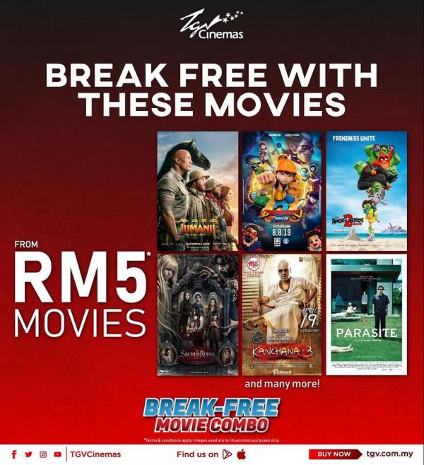 TGV Break-Free Movie Combo RM5 Movie & RM5 Combos Promotion (1 July 2020 onwards)