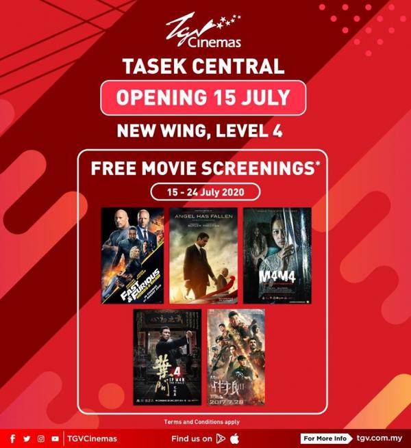 TGV Tasek Central Opening FREE Movie Promotion (15 July 2020 - 24 July 2020)