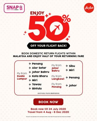 AirAsia Domestic Returning Fare 50% OFF Promotion (20 July 2020 - 24 July 2020)