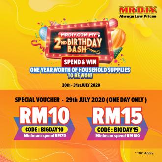MR DIY Online 2nd Birthday Bash FREE RM15 OFF Promo Code Promotion (29 July 2020)