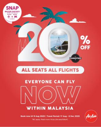 AirAsia All Seats All Flights 20% OFF Promotion (valid until 9 August 2020)