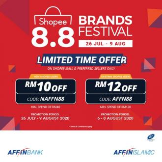 Shopee 8.8 Brands Festival Sale FREE Up To RM12 Promo Code Promotion With Affin Card (valid until 9 Aug 2020)