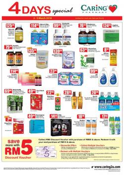 CARiNG PHARMACY 4 Days Special Promotion (2 March 2018 - 5 March 2018)