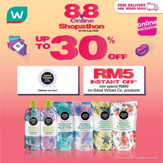 Watsons Good Virtues Co 8.8 Online Shopathon Sale Up To 30% OFF & RM5 Instant OFF Promotion (3 Aug 2020 - 9 Aug 2020)