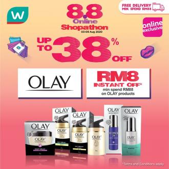 Watsons Olay 8.8 Online Shopathon Sale Up To 38% OFF & RM8 Instant OFF Promotion (3 August 2020 - 9 August 2020)