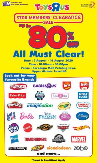 Toys R Us Star Members Clearance Sale Up To 80% OFF at Paradigm Mall (5 August 2020 - 16 August 2020)