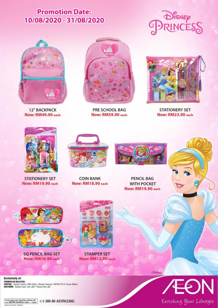 AEON Disney Princess, Frozen II & Nickelodeon JoJo Siwa stationery and backpack Promotion (10 August 2020 - 31 August 2020)