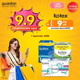 Guardian Online 9.9 Countdown Sale Kotex Extra RM9 OFF Promotion (1 Sep 2020)