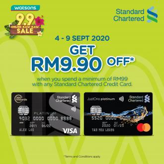 Watsons 9.9 Online Sale RM9.90 OFF with Standard Chartered Credit Card (4 Sep 2020 - 9 Sep 2020)