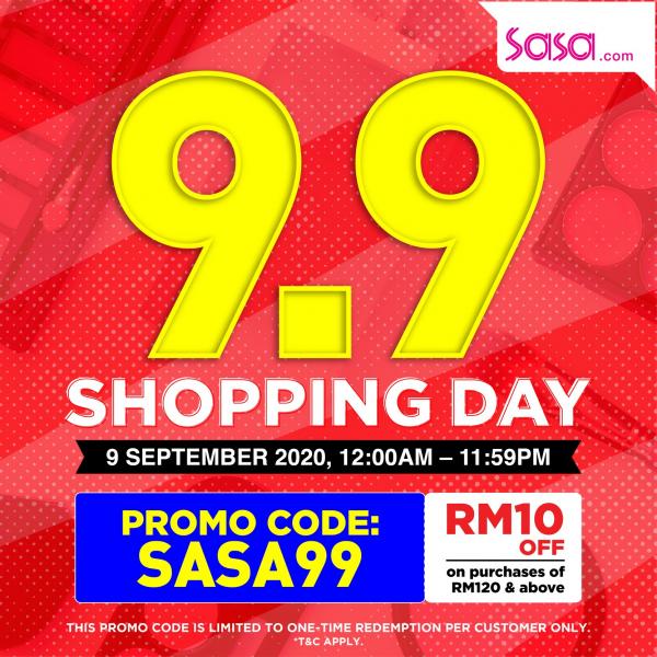 Sasa 9.9 Shopping Day Sale FREE RM10 OFF Promo Code (9 September 2020)