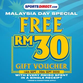 Sports Direct Malaysia Day Special FREE RM30 Gift Voucher Promotion (16 September 2020 - 20 September 2020)