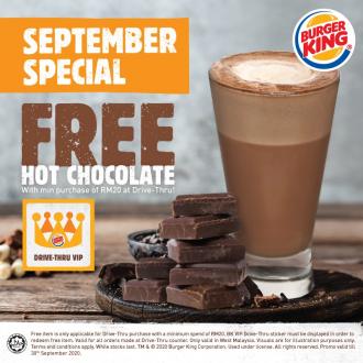 Burger King Drive-Thru VIP Promotion FREE Hot Chocolate (valid until 30 September 2020)