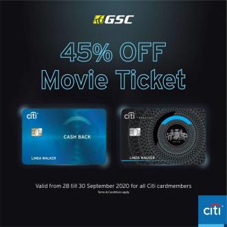 GSC Movie Ticket 45% OFF Promotion with Citibank Card (28 Sep 2020 - 30 Sep 2020)