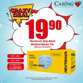 Caring Pharmacy Neutrovis 3ply Medical Masks 50s @ RM19.90 Promotion (25 Sep 2020 onwards)
