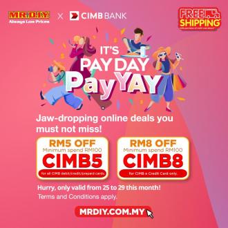 MR DIY Pay Day Promotion Up To RM8 OFF Promo Code with CIMB Cards (25 Sep 2020 - 29 Sep 2020)