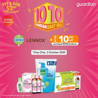 Guardian 10.10 Daily Online Sale Dettol & Lennox Extra RM10 OFF (3 Oct 2020)
