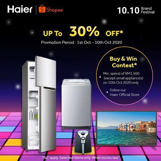 Haier 10.10 Sale Up To 30% OFF on Shopee (1 October 2020 - 10 October 2020)