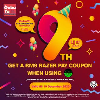 DubuYo FREE RM9 Coupon Promotion pay with Razer Pay (valid until 19 Dec 2020)