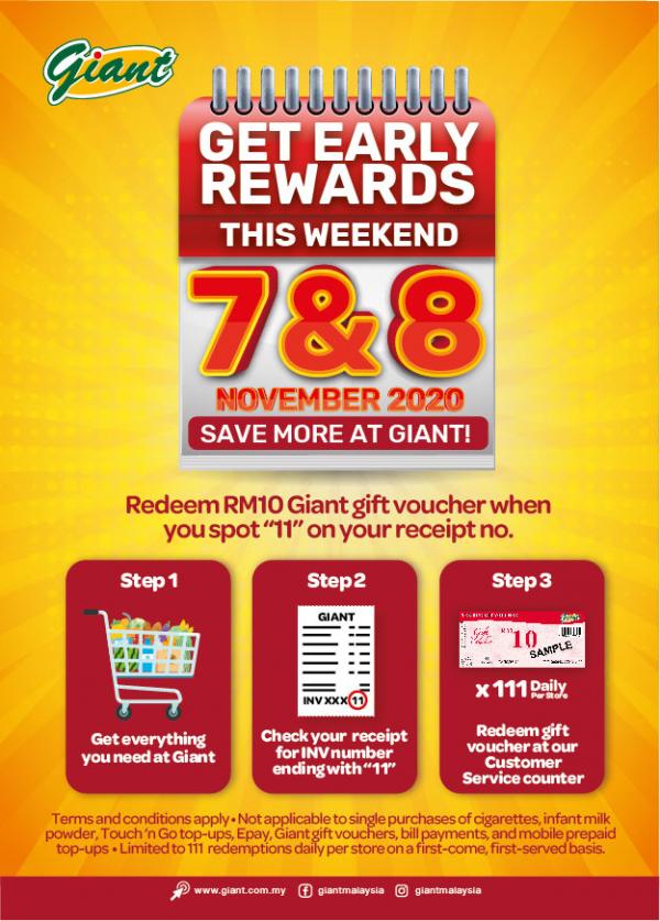 Giant 11.11 Sale Early Surprise Promotion FREE RM10 Voucher (7 November 2020 - 8 November 2020)