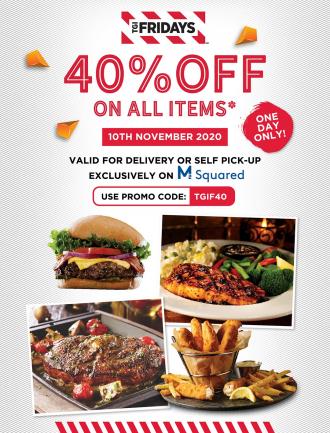 TGI Fridays Flash Sale 40% OFF (10 Nov 2020)
