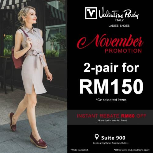 Valentino Rudy November Promotion 2-pair for RM150 at Genting Highlands Premium Outlets (11 November 2020 - 30 November 2020)