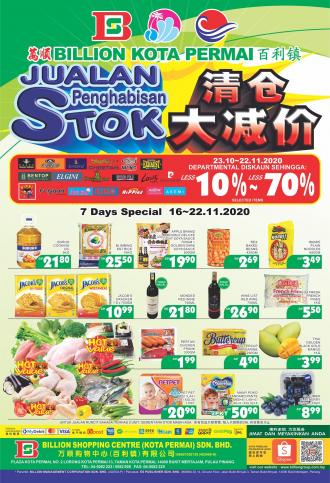 BILLION Kota Permai Stock Clearance Sale Promotion (16 November 2020 - 22 November 2020)