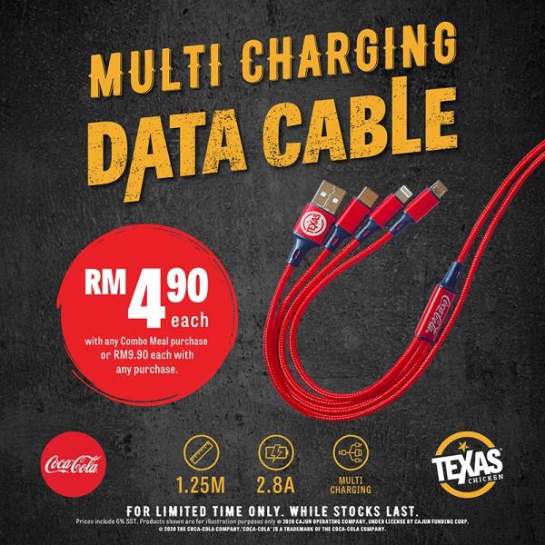 Texas Chicken Coca Cola Multi Charging Data Cable Promotion only RM4.90