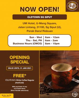 Oldtown Sungai Siput Opening Promotion FREE White Coffee (valid until 31 January 2021)