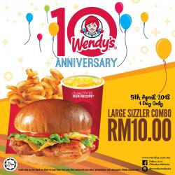 Wendy's 10th Anniversary Promotion Large Sizzler Combo RM10 (5 April 2018)